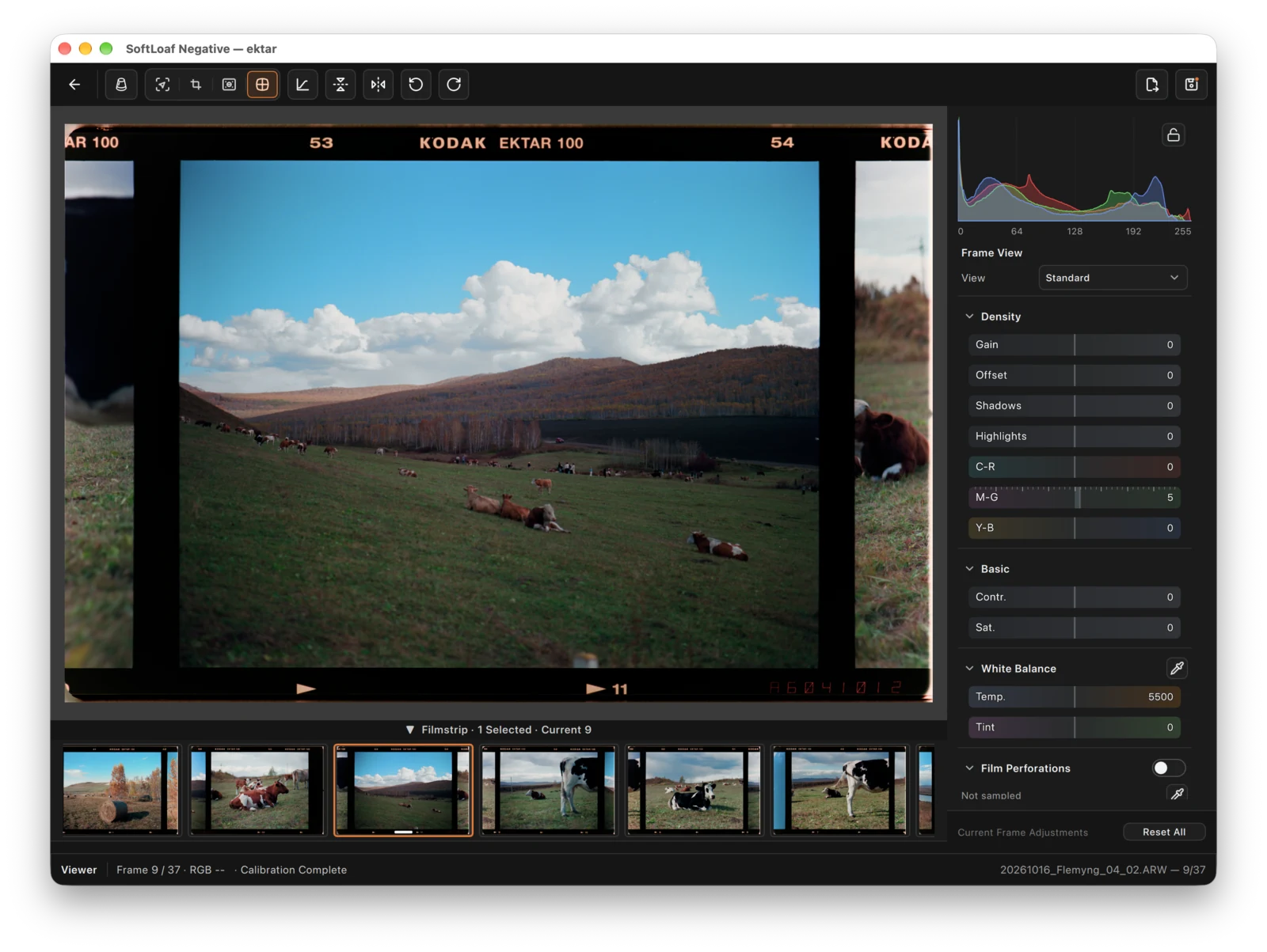 Flat-field correction off. Lens geometry correction remains on.