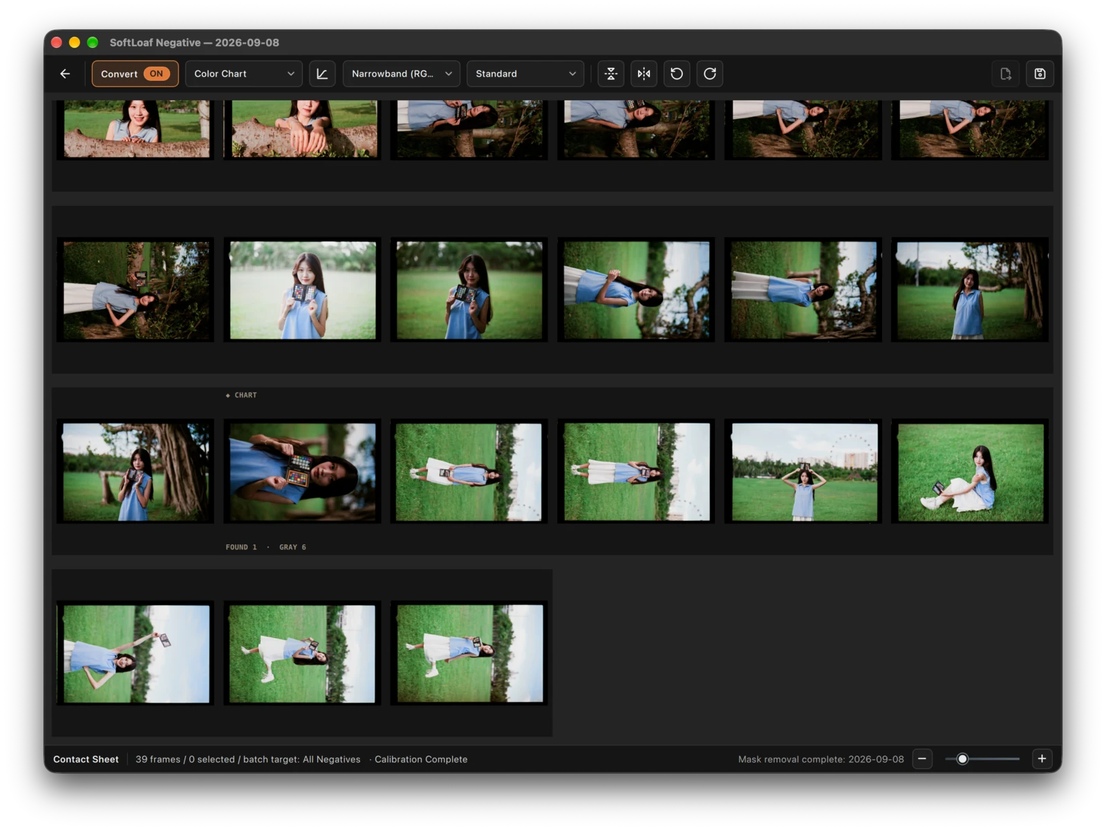 Per-frame AE off. The conversion method is Color Chart.