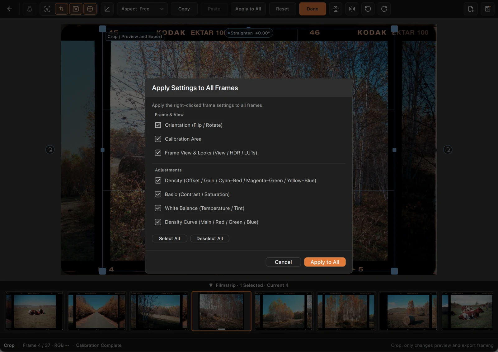 Choose shared settings in the confirmation window