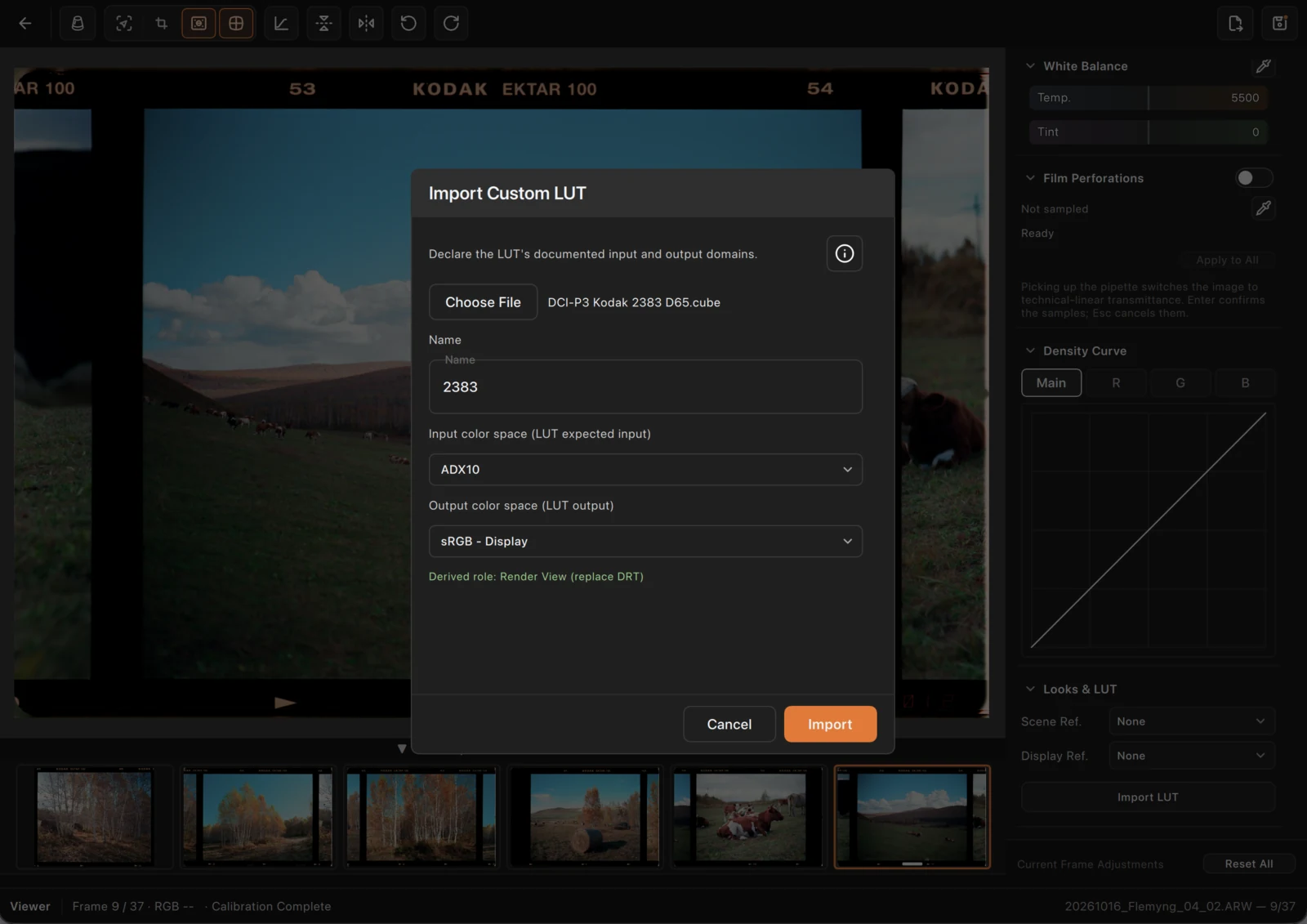 Import and select the LUT